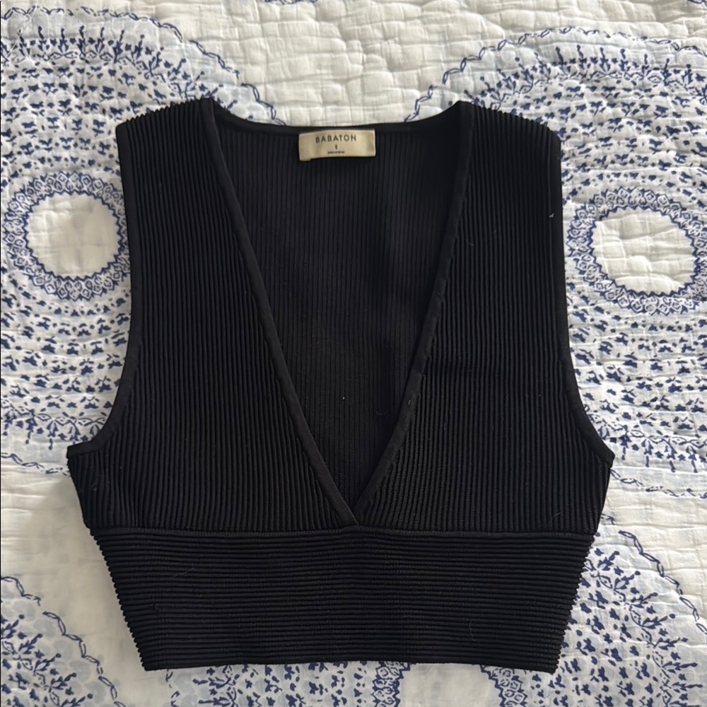 Aritzia Black Sleeveless Ribbed Crop Tank